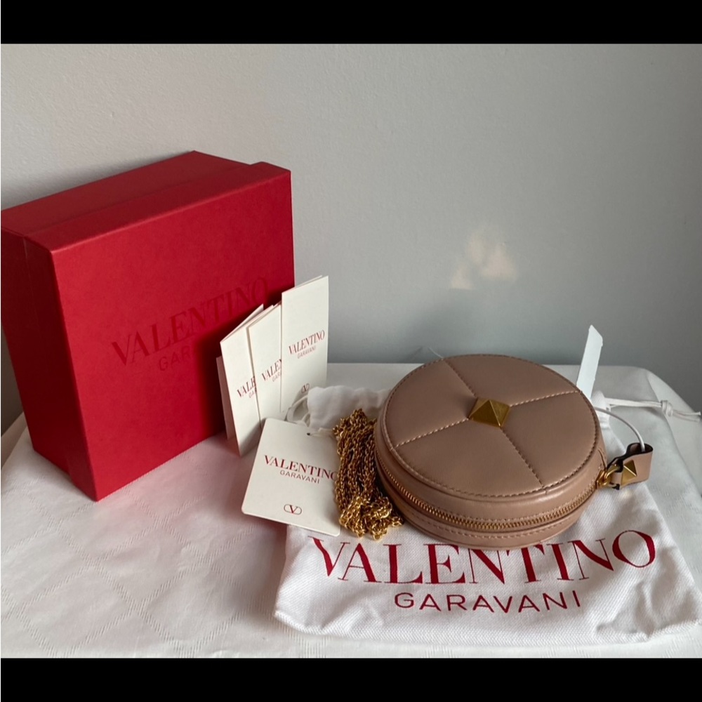 1st Prize 🏆 HP VALENTINO GARAVANI ROMAN STUD PURSE ROSE CANNELLE NEW SOLD OUT! - Picture 6 of 15